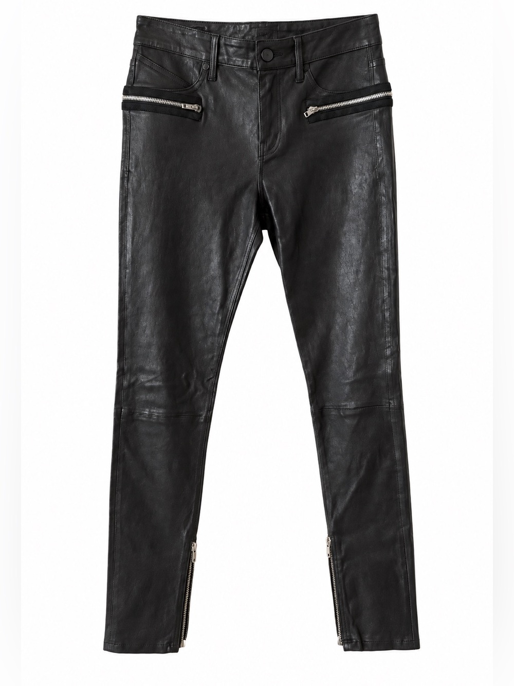 RtA Lambskin Stretch Leather Skinny Zipper Moto Pants in Black NWOT Size 28